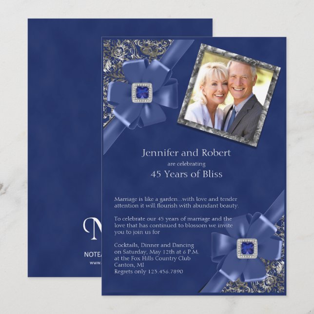 Invitación al 45º aniversario de Sapphire Boda (Anverso / Reverso)