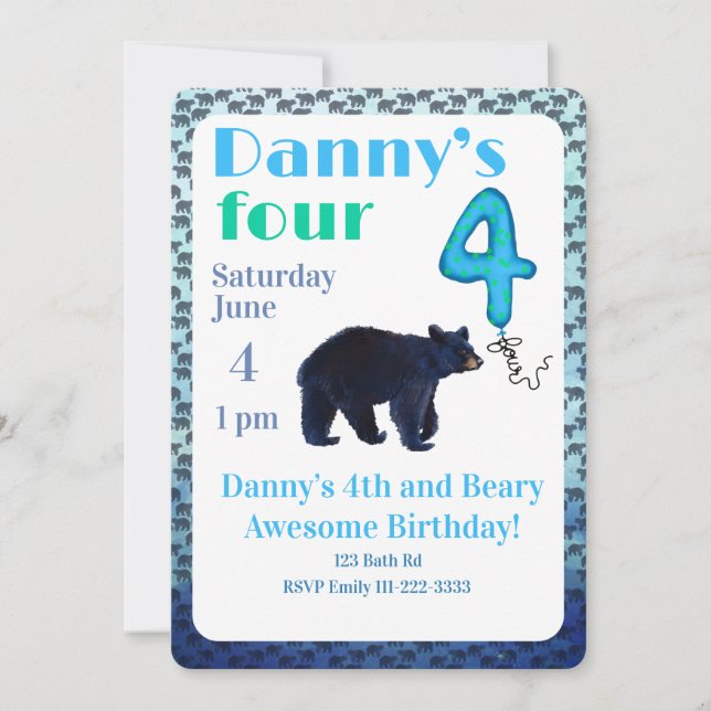 Invitación al 4to Cumpleaños de Beary Increíble (Anverso)