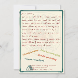 Invitación al 4to Cumpleaños de Camp Chaos: Foreve