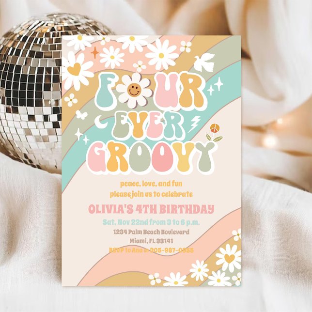 Invitación al 4to Cumpleaños de Groovy Daisy (Subido por el creador)