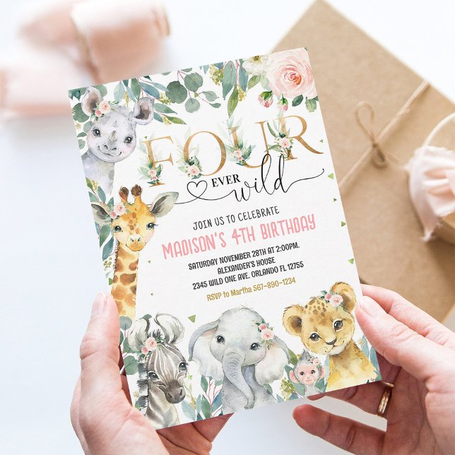 Invitación al 4to Cumpleaños Gold Safari Four Ever (Subido por el creador)