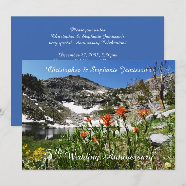 Invitación al 5º Aniversario de Boda, Flores Silve (Anverso / Reverso)