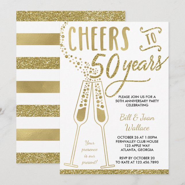 Invitación al 50º Aniversario de Boda, Brillo Fals (Anverso / Reverso)