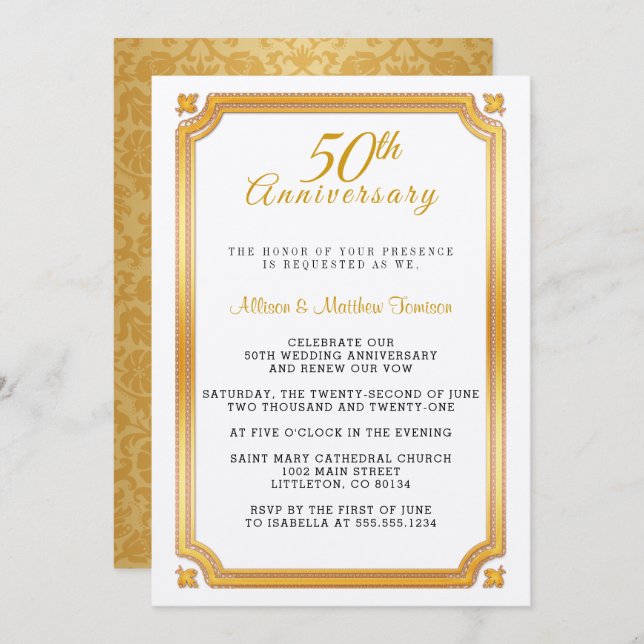 Invitación al 50º Aniversario de Bodas de Oro (Anverso / Reverso)