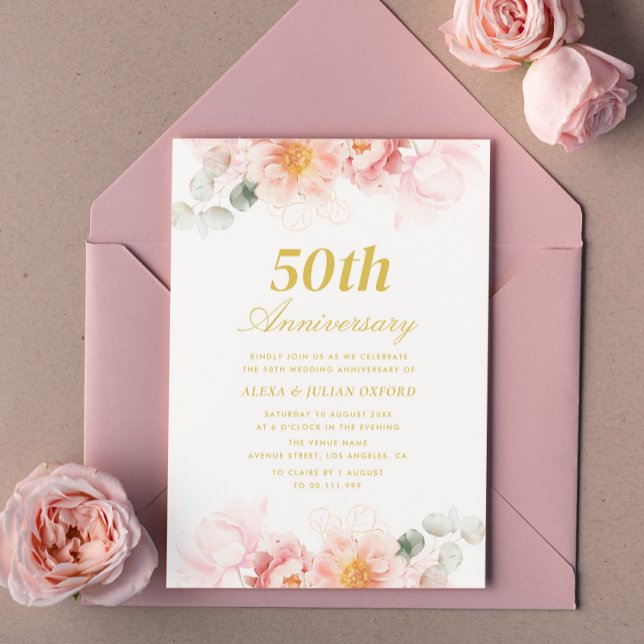 invitación al 50º aniversario del boda de color ro (Subido por el creador)