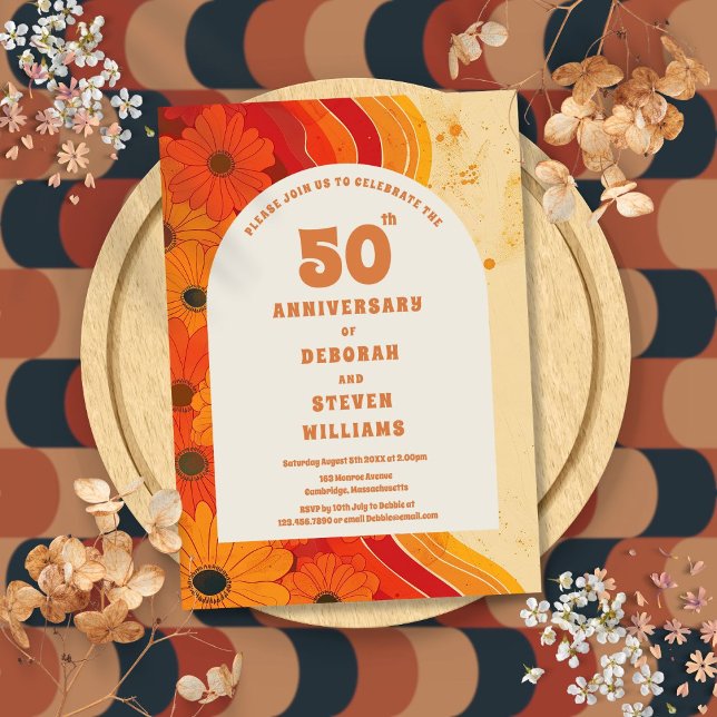 Invitación al 50º aniversario del Boda de Groovy 1 (Groovy 1970s 50th Wedding Anniversary Invitation)