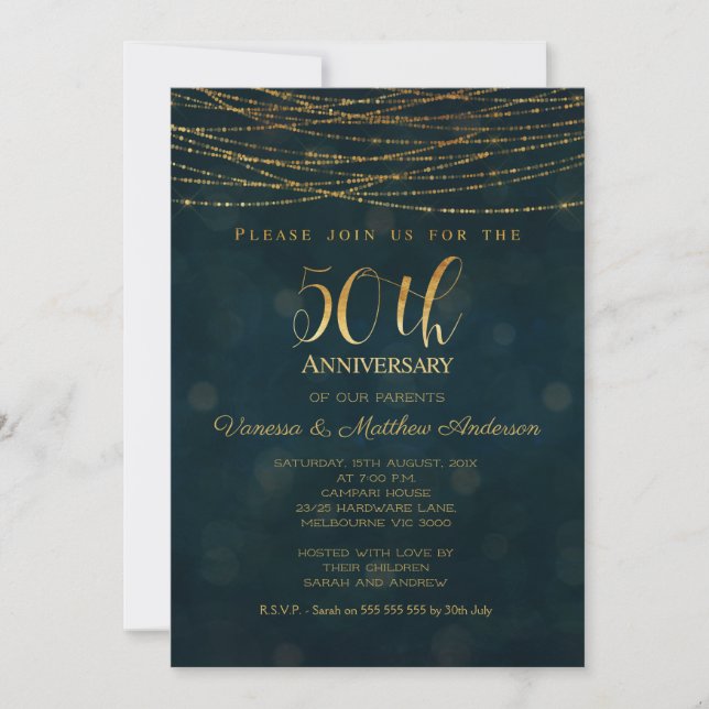 Invitación al 50º aniversario del Boda Faux Gold B (Anverso)