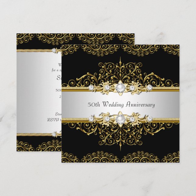 Invitación al 50 aniversario de Boda de Gold Black (Anverso / Reverso)