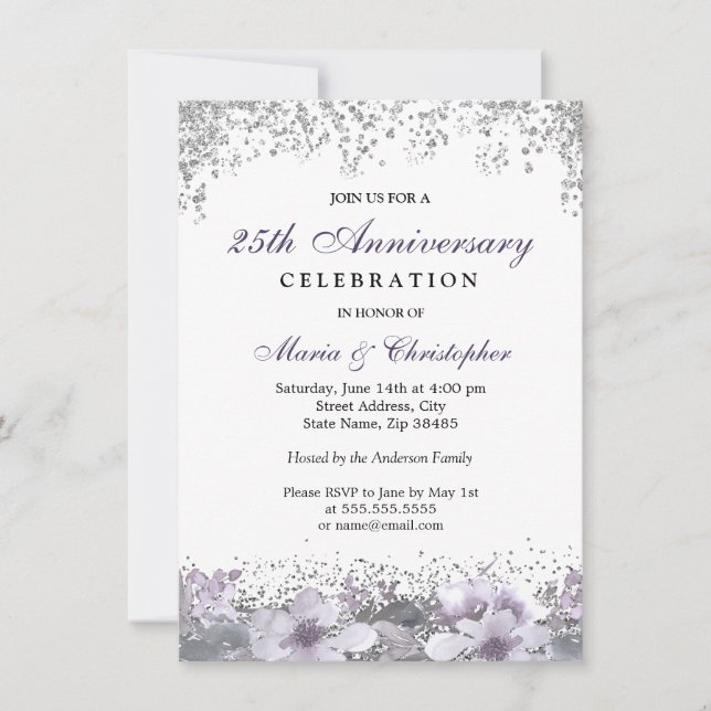 Invitación al 50° aniversario de Boda Purpurina de (Anverso)