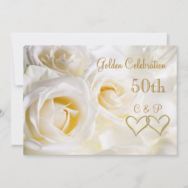 Invitación al 50 aniversario de bodas con rosas bl (Anverso)