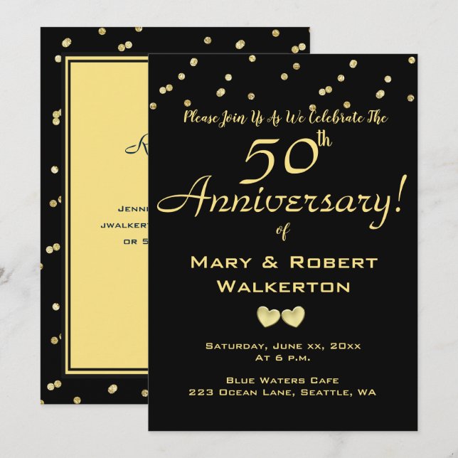 Invitación al 50 Aniversario de Bodas - Corazones  (Anverso / Reverso)