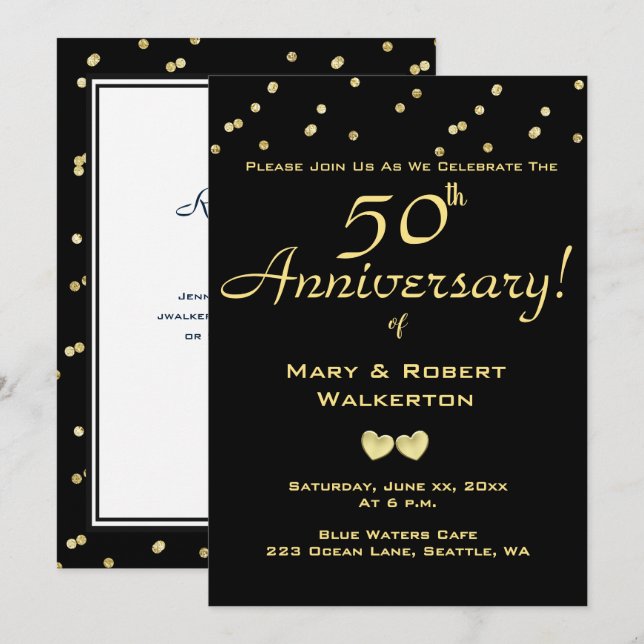 Invitación al 50 Aniversario de Bodas - Corazones  (Anverso / Reverso)