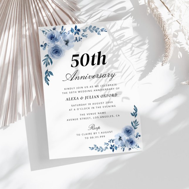 invitación al 50 aniversario de floral azul (Subido por el creador)