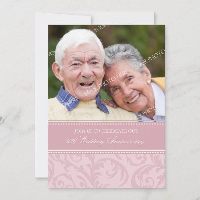 Invitación al 50 aniversario de Pink Swirls Photo (Anverso)