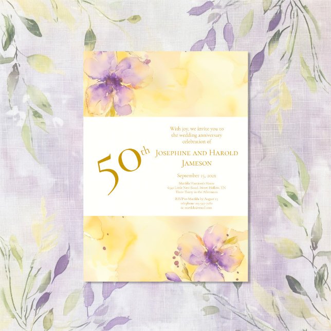 Invitación al 50° Aniversario de Violets Gold (Violets Gold 50th Wedding Anniversary Invitation)