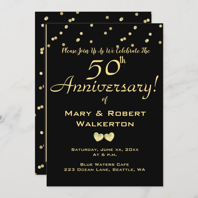 Invitación al 50° aniversario del Boda - Corazones (Anverso / Reverso)
