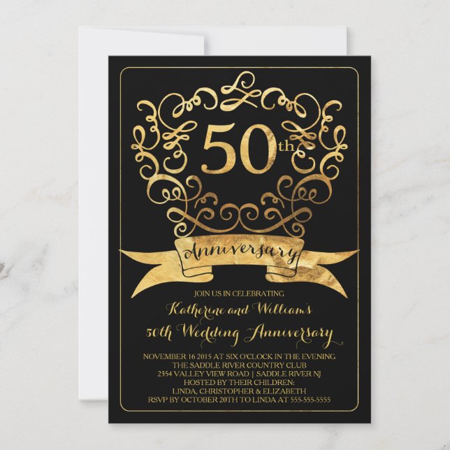 Invitación al 50° aniversario del Boda Gold Vintag (Anverso)