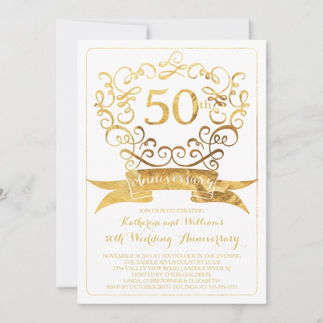 Invitación al 50° aniversario del Boda Gold Vintag (Anverso)