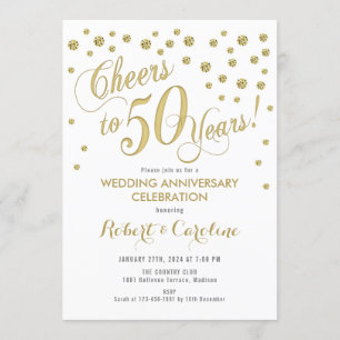 Invitación al 50° aniversario del Boda - Oro y bla