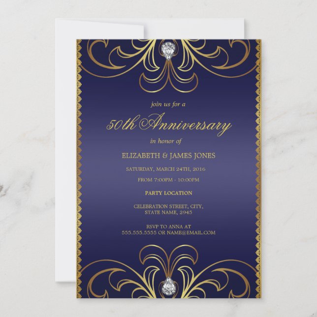 Invitación al 50° aniversario del Boda Royal Blue  (Anverso)