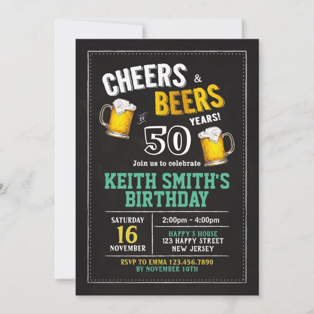 Invitación al 50 cumpleaños Cheers & Beers - Cualq (Anverso)