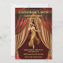 Invitación al 50 cumpleaños de Gatsby Red Gold
