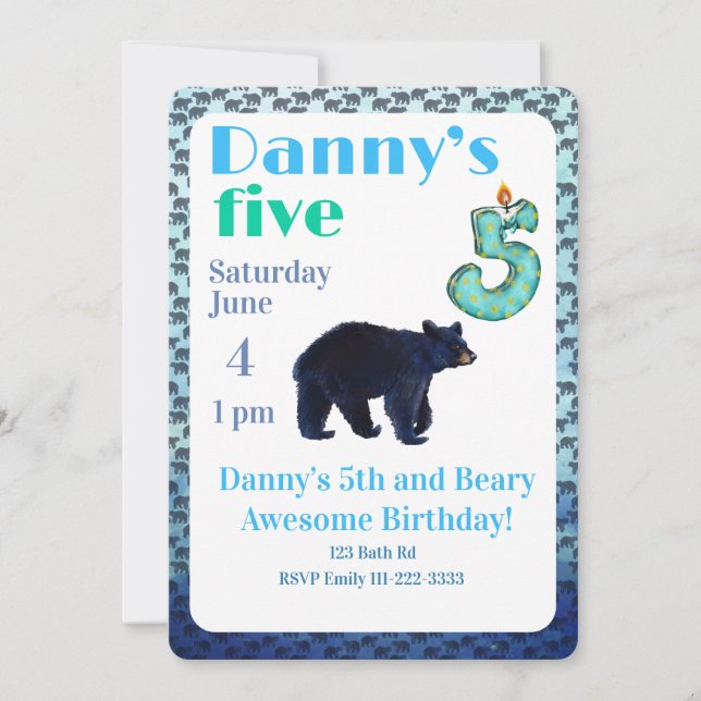 Invitación al 5to Cumpleaños de Beary Increíble (Anverso)