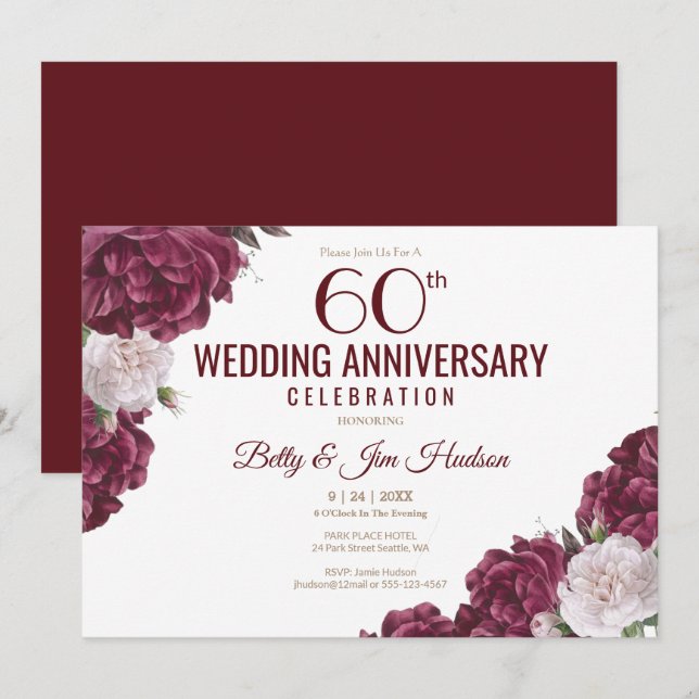 Invitación al 60º Aniversario de Boda (Anverso / Reverso)
