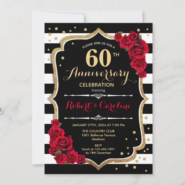Invitación al 60 aniversario - Blanco negro de oro (Anverso)