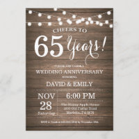 Invitación al 65° Aniversario del Boda Madera Rúst