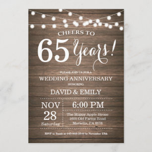 Invitación al 65° Aniversario del Boda Madera Rúst