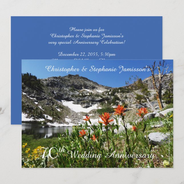 Invitación al 70° aniversario del Boda, flores sil (Anverso / Reverso)
