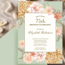 Invitación al 75 cumpleaños colores de otoño flora