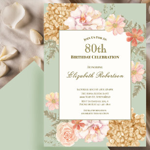 Invitación al 80 cumpleaños colores de otoño flora