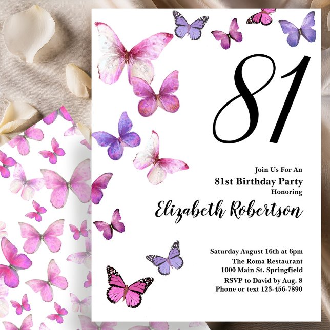 Invitación al 81 cumpleaños de Butterfly en rosa/p (Subido por el creador)
