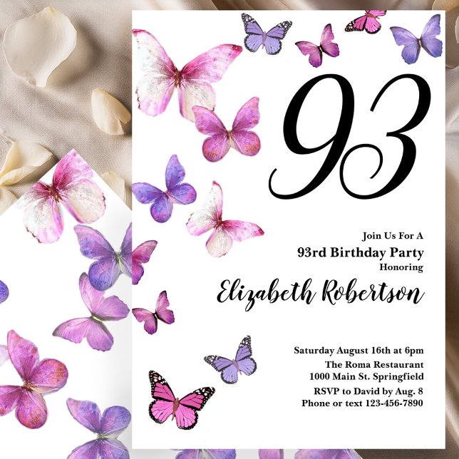 Invitación al 93 cumpleaños de Butterfly en rosa y (Subido por el creador)