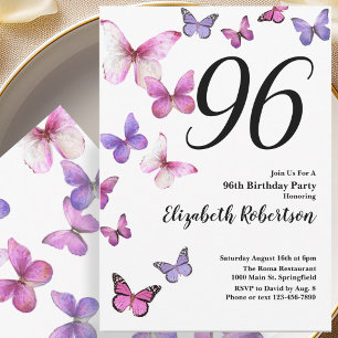Invitación al 96 cumpleaños de Butterfly en rosa y