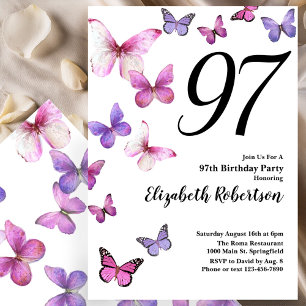 Invitación al 97 cumpleaños con mariposas en rosa