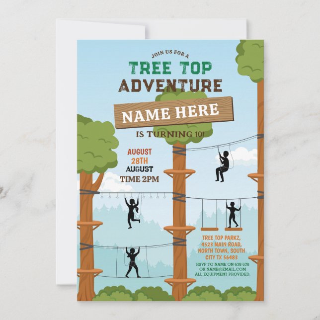 Invitación al aire libre de Tree Top Birthday Adve (Anverso)