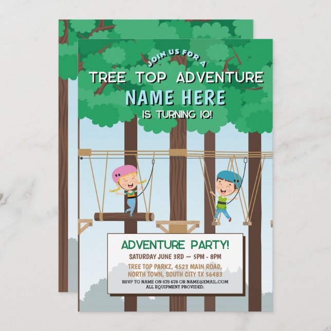 Invitación al aire libre de Tree Top Birthday Adve (Anverso / Reverso)