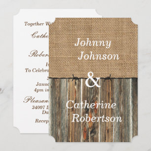 Invitación al alambre de púas de Barnwood Burlap