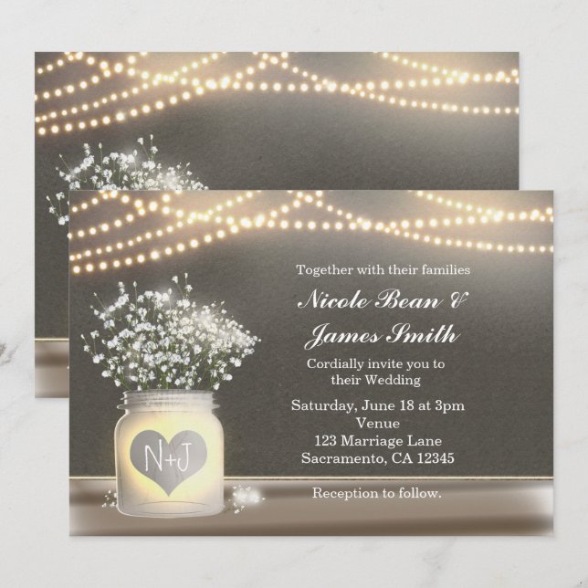 Invitación al aliento del corazón a Mason Jar y el (Anverso / Reverso)