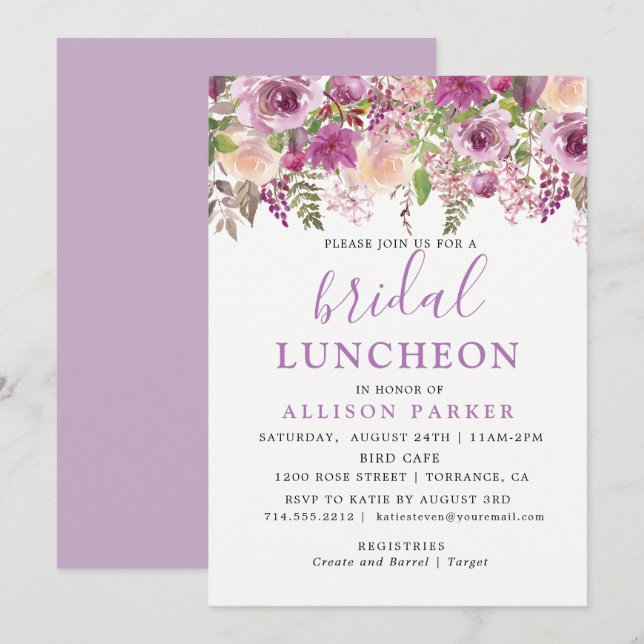 Invitación al almuerzo de la novia floral Purple L (Anverso / Reverso)