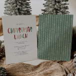 Invitación al almuerzo de Navidades coloridos y ve<br><div class="desc">Esta invitación al almuerzo de Navidades verdes e informales es perfecta para su almuerzo divertido, creativo y brillante para Navidades. Su original y lúdico tipo de letra moderna en rojo, beho tostado y verde claro y oscuro crean un ambiente estacional alegre. Si buscas alegrar el oscuro invierno de tus seres...</div>