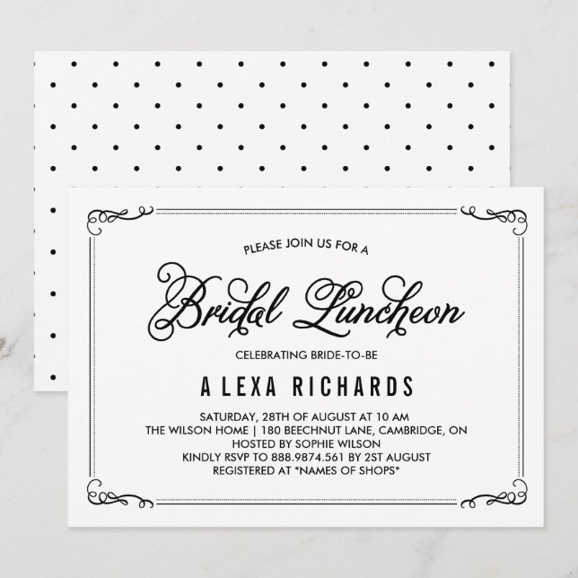 Invitación al almuerzo de novia de Black Whimsical (Anverso / Reverso)