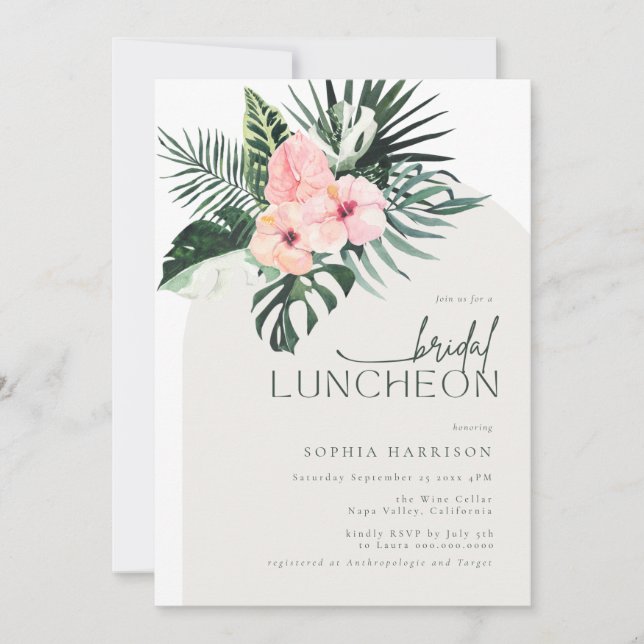 Invitación al almuerzo del arco floral tropical (Anverso)