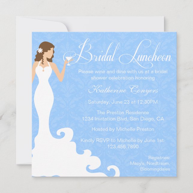 Invitación al almuerzo nupcial de Moda Blue Wine D (Anverso)