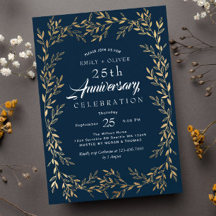 Invitación al aniversario de Blue Elegant Gold Lea
