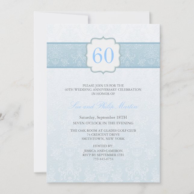 Invitación al aniversario de la boda Blue Floral D (Anverso)