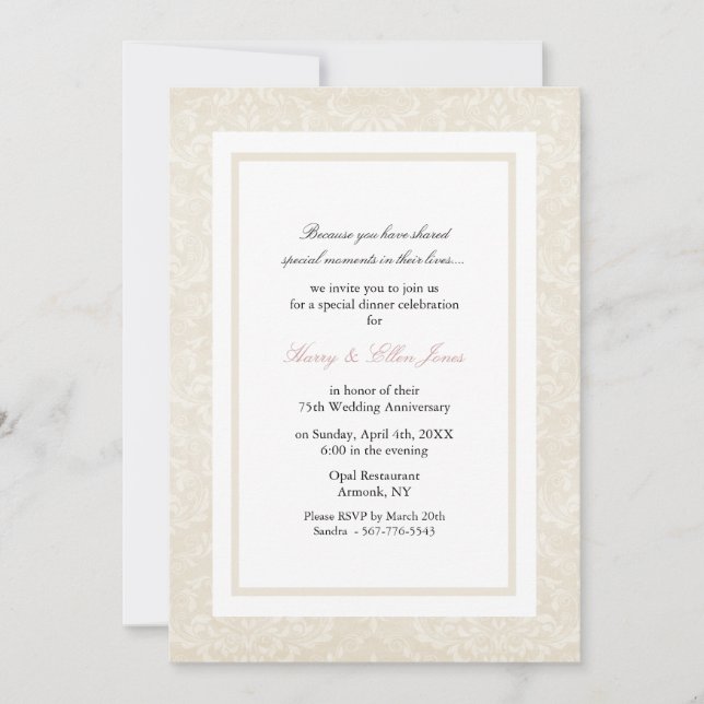 Invitación al aniversario de la boda Cream & White (Anverso)